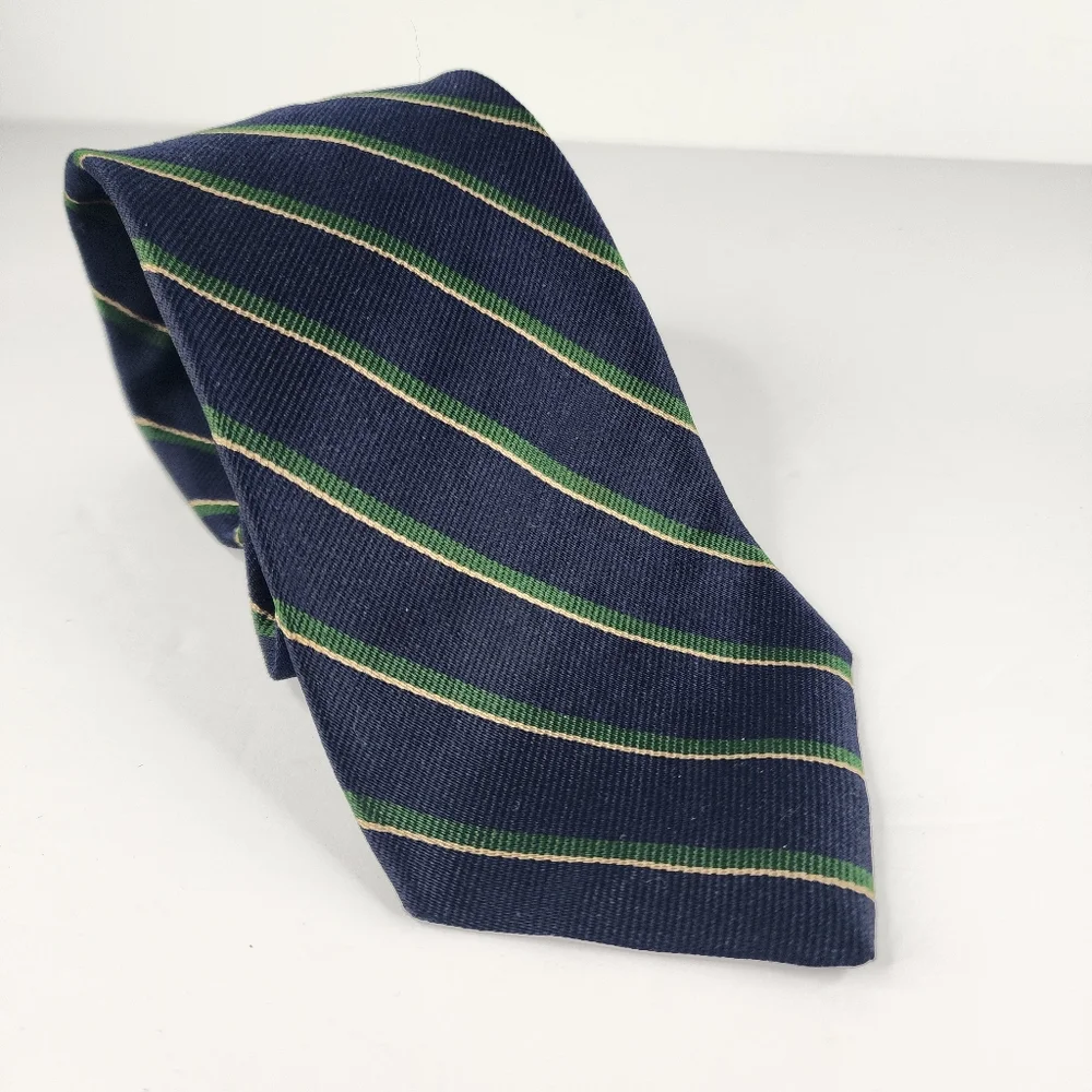 LIBERTY OF LONDON Blue & Green Stripe Silk Tie.